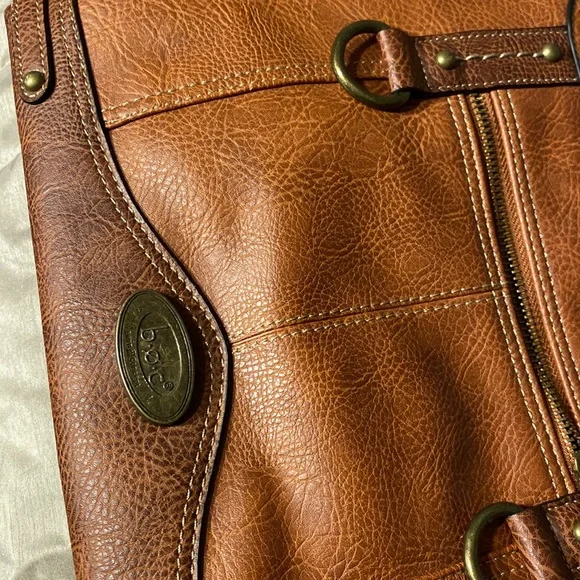 Large size BOC bag. Saddle tan colored. Showing wear on bottom corners. - Picture 2 of 8